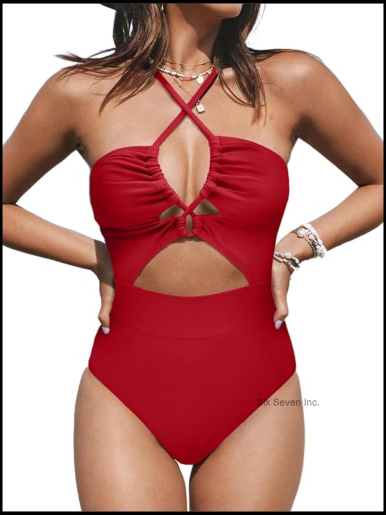 Women's One Piece Swimsuit Plunge V Cutout Bathing Suit Adjustable Straps